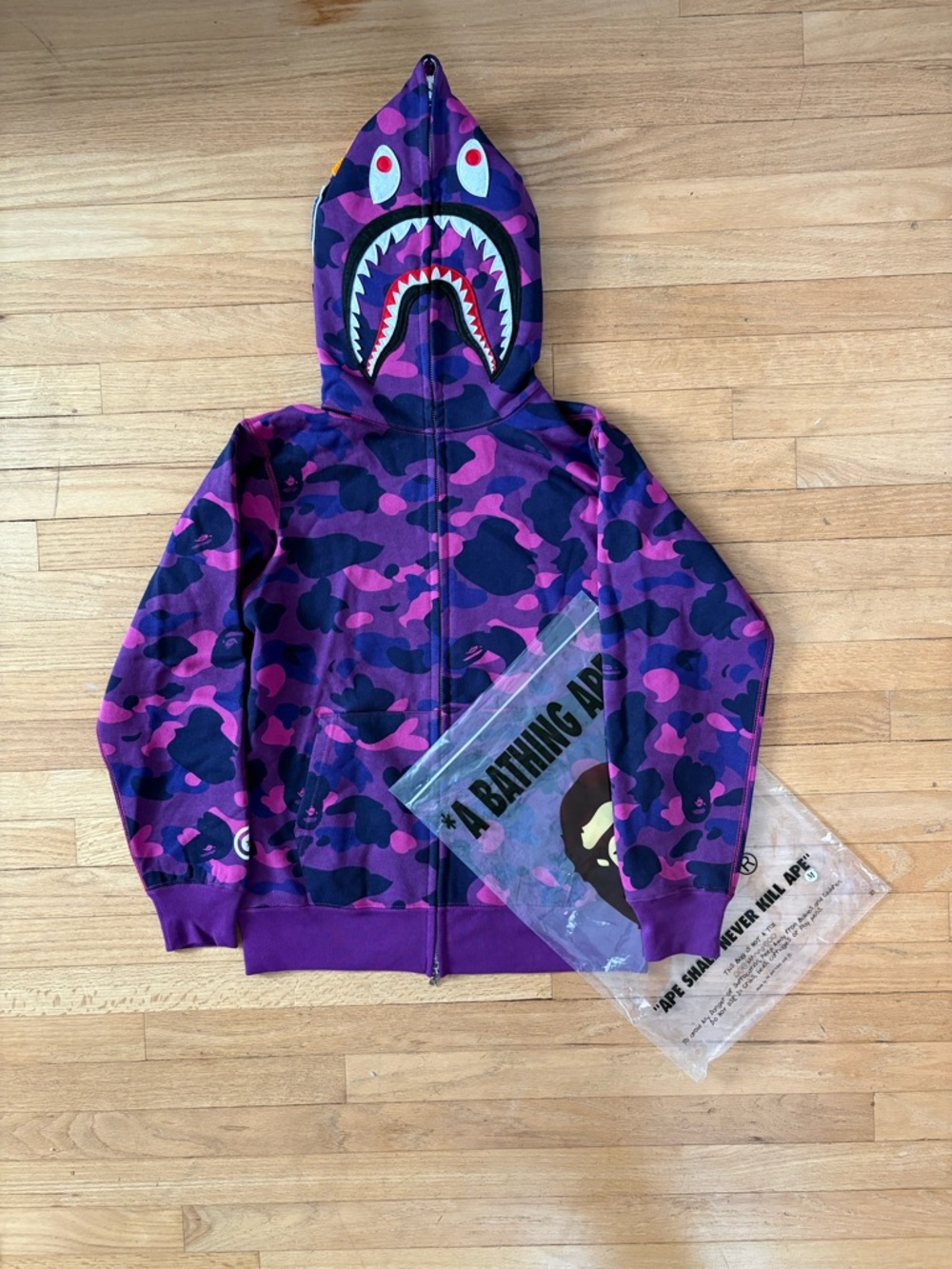 Purple Camo Bape bathing ape zip up shark hoodie